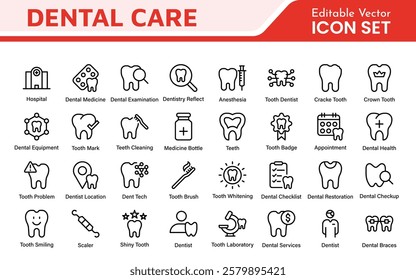 Dental Icon Set. A comprehensive collection of vibrant and professional icons for dental practices, perfect for patient communication to promote oral health awareness.