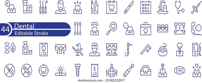 Dental icon set. Containing tooth, dentist, toothpaste, toothbrush, teeth, implant and dentistry icons.