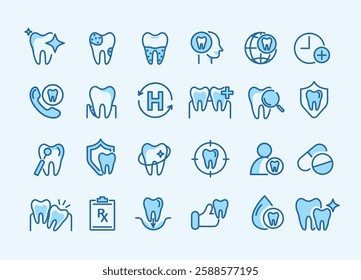 Dental icon set. containing tooth, dentist, toothpaste, toothbrush, teeth, implant and dentistry icons. can be used in children dentist clinic. medical health and dentistry concept. vector.