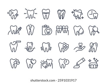 Dental icon set. containing tooth, dentist, toothpaste, toothbrush, teeth, implant and dentistry icons. can be used in children dentist clinic. medical health and dentistry concept. vector.