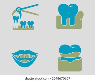 Conjunto de ícones dentários. Contendo remoção de dentes, goma inchada, dente lascado, gengivite. Estilo de ícone de cor dupla sólida.