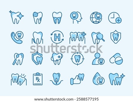 Dental icon set. containing tooth, dentist, toothpaste, toothbrush, teeth, implant and dentistry icons. can be used in children dentist clinic. medical health and dentistry concept. vector.