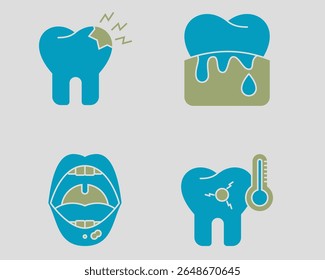 Dental icon set. Containing Toothache, bleeding gum, ulcer, sensitive teeth.