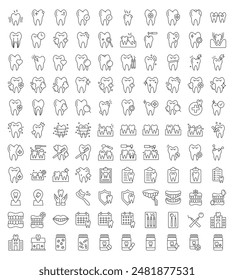 Dental icon set. Contains teeth, toothpaste, toothbrush, teeth, implants and dentistry icons. Solid icon collection. Vector illustration.