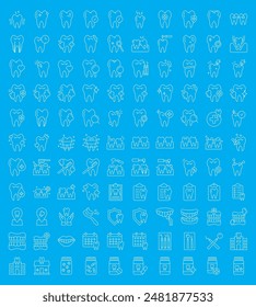 Dental icon set. Contains teeth, toothpaste, toothbrush, teeth, implants and dentistry icons. Solid icon collection. Vector illustration.