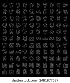 Dental icon set. Contains teeth, toothpaste, toothbrush, teeth, implants and dentistry icons. Solid icon collection. Vector illustration.