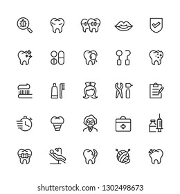 Dental icon set. Editable vector stroke 64x64 Pixel.