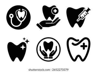 Conjunto de iconos dentales con Diseños dentales y símbolos médicos para el cuidado bucal