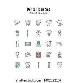 dental icon set. dental icons vector. filled outline style design