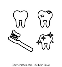 dental icon set, like, teeth,brush teeth, clean, protect, treat, Vector symbol isolated on a white background.