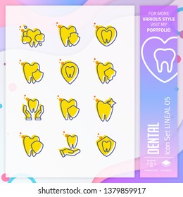 Dental icon set with lineal style for dental clinic. Healthcare icon bundle can use for website, app, UI, infographic, print template and presentation.