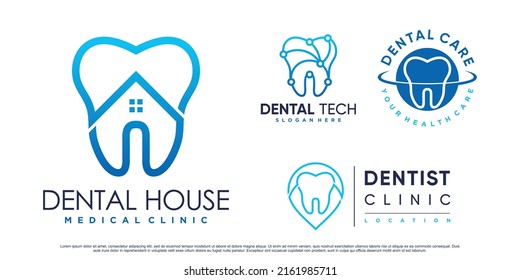 Dental icon set logo design inspiration with creative element Premium Vector