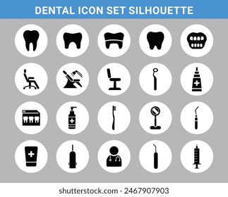 Dental Icon Set in Silhouette und Vektorgrafik