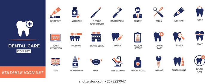 Dental icon set. Solid icon collection. Vector illustration Design.