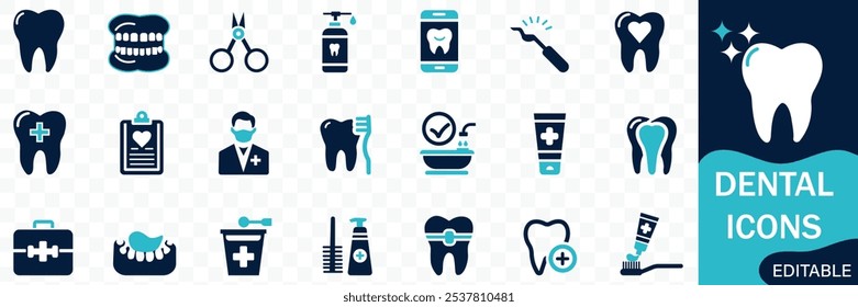 Dental icon set Solid flat vector icons collection