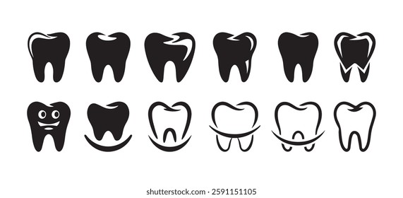 Dental Icon Set – Tooth, Oral Care, and Dentistry Symbols for Design and Branding