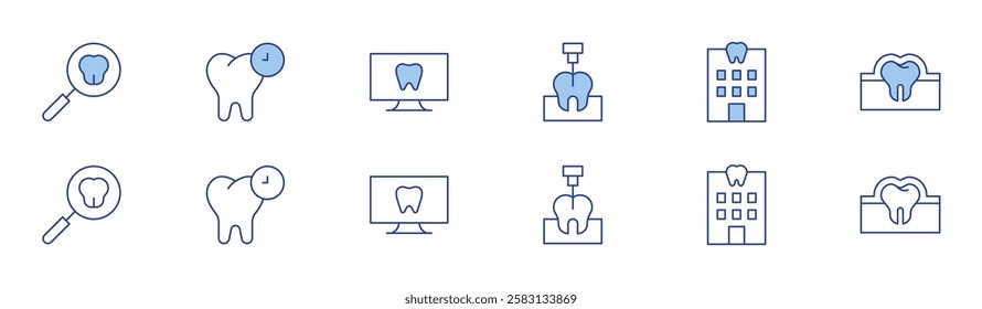 Dental icon set in two styles, Duotone and Thin Line style. Editable stroke. dental checkup, endodontist, dental, dentistry, enamel.