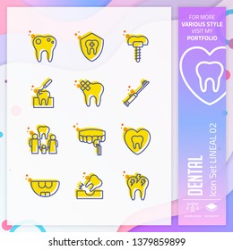 Dental icon set vector with line on simple concept. Dental clinic icon for website element, app, UI, infographic, print template and presentation.