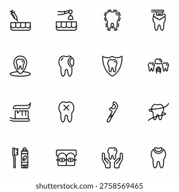 Dental Icon Set Vector Tooth, Dentist Tools, Oral Care Symbols Collectio