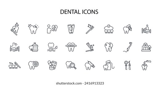 
Dental icon set.vector.Editable stroke.linear style sign for use web design,logo.Symbol illustration.