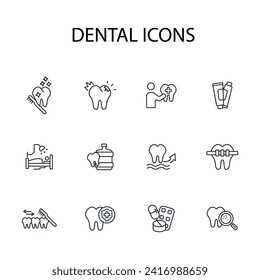 Dental icon set.vector.Editable stroke.linear style sign for use web design,logo.Symbol illustration.