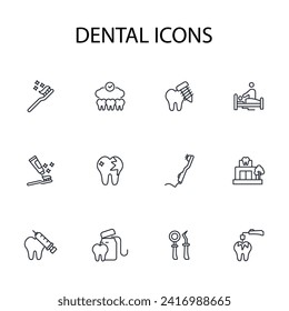 Dental icon set.vector.Editable stroke.linear style sign for use web design,logo.Symbol illustration.