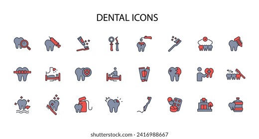 Dental icon set.vector.Editable stroke.linear style sign for use web design,logo.Symbol illustration.