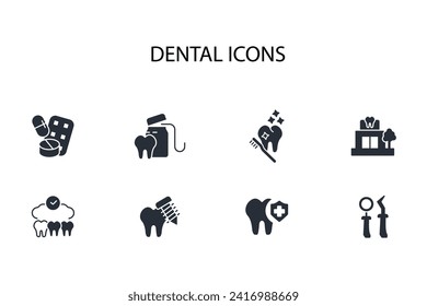 Dental icon set.vector.Editable stroke.linear style sign for use web design,logo.Symbol illustration.