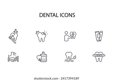 Dental icon set.vector.Editable stroke.linear style sign for use web design,logo.Symbol illustration.