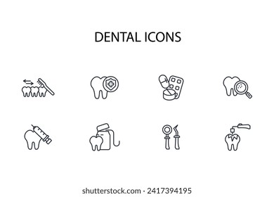 Dental icon set.vector.Editable stroke.linear style sign for use web design,logo.Symbol illustration.