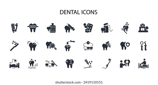 Dental icon set.vector.Editable stroke.linear style sign for use web design,logo.Symbol illustration.