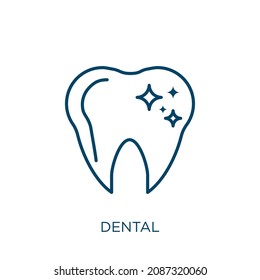 icono dental. Icono de contorno dental lineal delgado aislado en fondo blanco. Señal dental vectorial de línea, símbolo para web y móvil