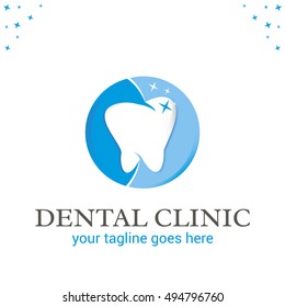 Dental icon. Vector logo template for dentist or dental clinic in blue color.