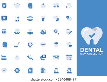 Juego de vectores de iconos dentales. Juego de iconos de la granja dental. Colección de iconos dentales planos. Vector de icono editable