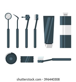   Dental icon vector set.Dentist with different dental equipment isolated on a white background.Vector dentist icon set flat style.