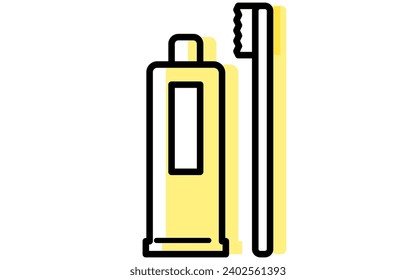 Dental: Iconic image of toothpaste, simple line drawing of toothbrush and toothpaste, Vector Illustration