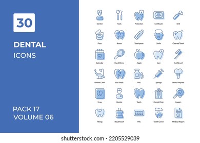 Dental icons collection. Set contains such Icons as oral irrigation, sensitive tooth, electric toothbrush, and more