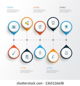 Dental icons colored line set with tooth protection, vitamins, bad tooth and other security elements. Isolated vector illustration dental icons.