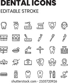 Dental Icons Editable Set - 30 outline icons