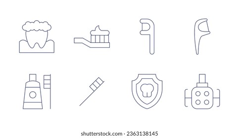 Dental icons. Editable stroke. Containing dental floss, dental insurance, floss, light, tooth, toothbrush.