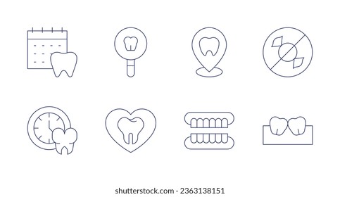 Dental icons. Editable stroke. Containing appointment, check up, clock, dental care, dentist, dentures, no sweets, teeth.