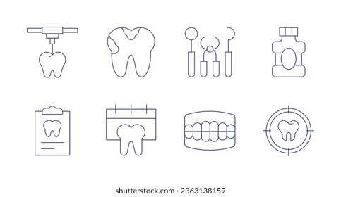 Dental icons. Editable stroke. Containing d print, caries, clipboard, dental care, dentist, denture, mouthwash, target.