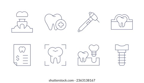 Dental icons. Editable stroke. Containing dental drill, dental implant, enamel, implant, implants, medical invoice, tooth, x ray.