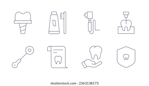 Dental icons. Editable stroke. Containing dental drill, dental insurance, endodontist, implant, insurance, mirror, toothbrush, x ray.