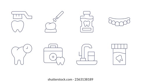 Dental icons. Editable stroke. Containing brush teeth, dental, dental surgery, dentist, mouthwash, prosthesis, sink, tooth.