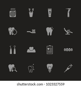 Dental icons - Gray symbol on black background. Simple illustration. Flat Vector Icon.