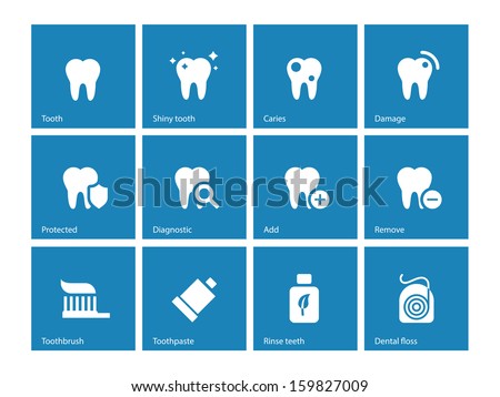 Dental icons on blue background. Vector illustration.