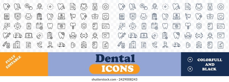 Dental icons Pixel perfect. Dentist, implant, care, ..