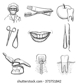 Dental icons reflection theme, such us tongs, seal, toothpaste, toothbrush, smile, teeth, dentist