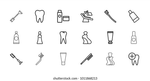 Dental icons. set of 18 editable outline dental icons: cream tube, toothbrush, tooth